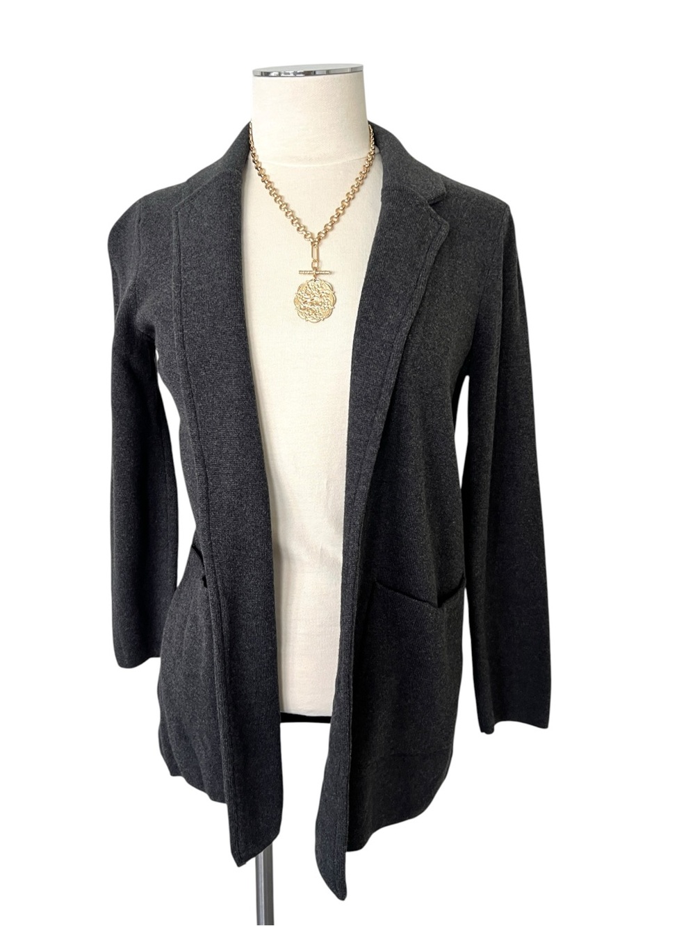 J. CREW FACTORY Dark Charcoal Open-Front Knit Blazer Sz Small